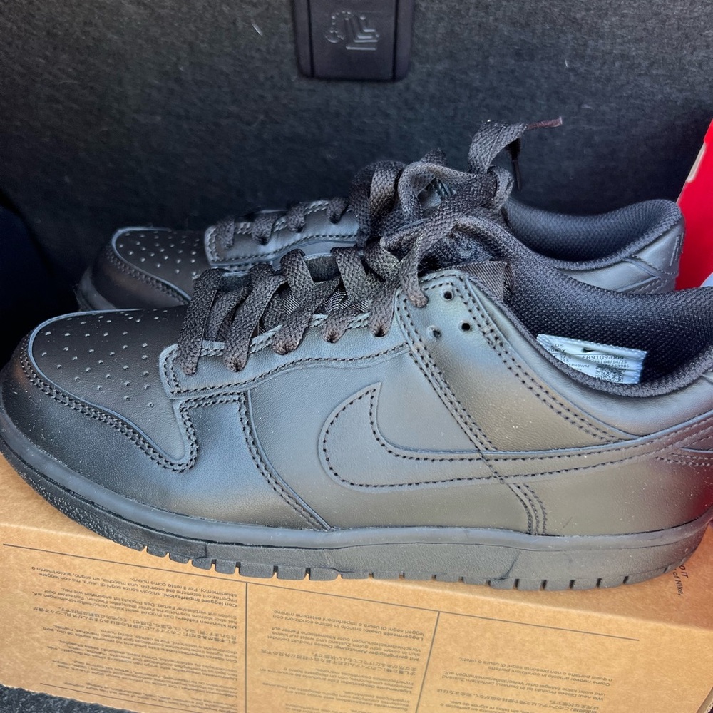Size 6.5Y, Women's 8  Nike Dunk Low GS FB9109-009 Triple Black Refurbished!